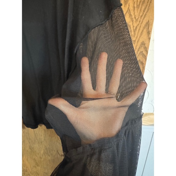 Free People Still Got It Black Mesh Bell Sleeve Oversized Shirt Womens XS T - Picture 4 of 6